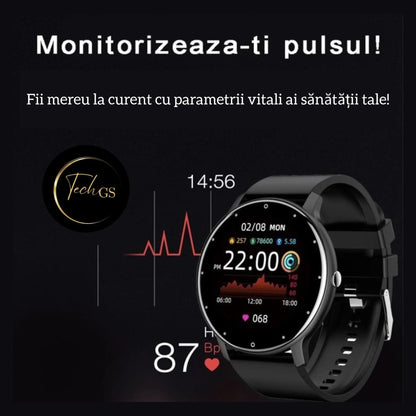 Ceas Smartwatch si Bratara Fitness, TechGS® , Notificari Apeluri/Sms/Social Media, Monitorizare Activitati Fizice, Somn, Ritm Cardiac, Rezistent la Apa, Negru - Cumpara24
