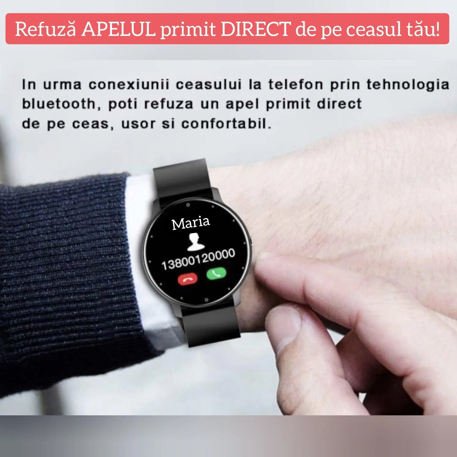 Ceas Smartwatch si Bratara Fitness, TechGS® , Notificari Apeluri/Sms/Social Media, Monitorizare Activitati Fizice, Somn, Ritm Cardiac, Rezistent la Apa, Negru - Cumpara24