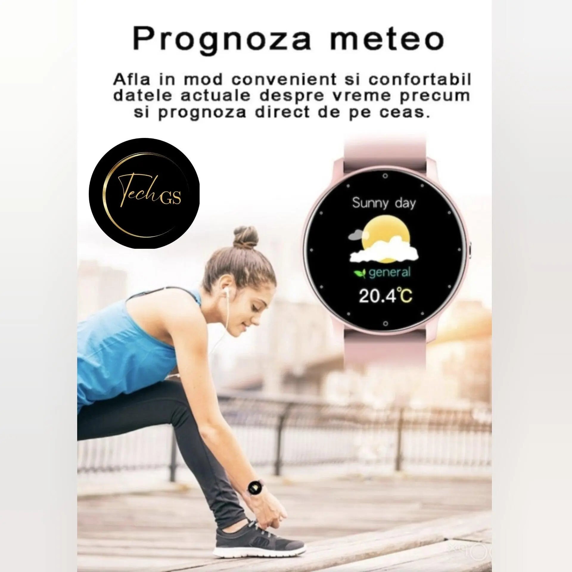 Ceas Smartwatch si Bratara Fitness, TechGS® Notificari Apeluri/Sms/Social Media, Monitorizare Activitati Fizice, Somn, Ritm Cardiac, Rezistent la