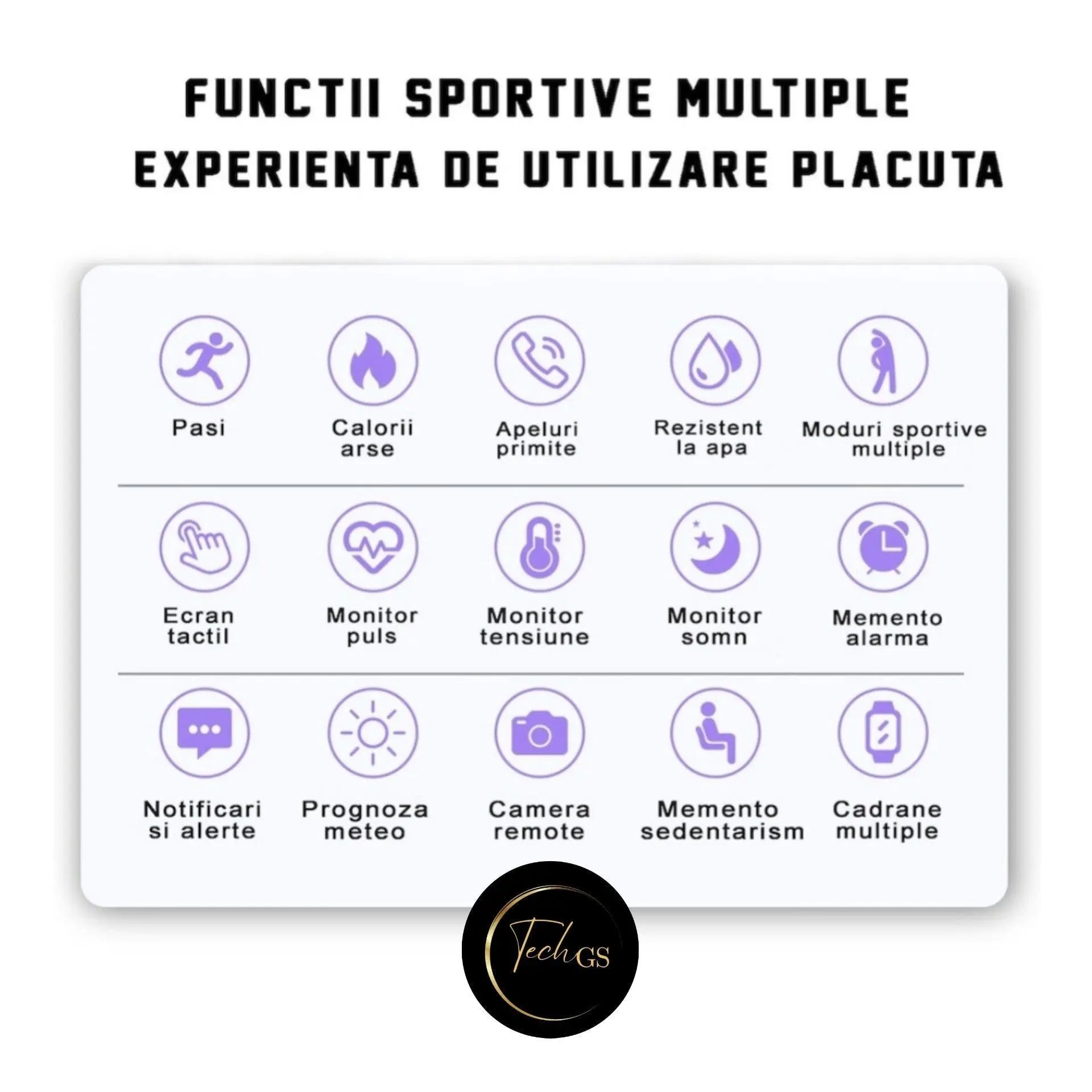 Ceas Smartwatch si Bratara Fitness, TechGS® , Notificari Apeluri/Sms/Social Media, Monitorizare Activitati Fizice, Somn, Ritm Cardiac, Rezistent la Apa, Roz - Cumpara24