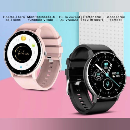 Ceas Smartwatch si Bratara Fitness, TechGS® , Notificari Apeluri/Sms/Social Media, Monitorizare Activitati Fizice, Somn, Ritm Cardiac, Rezistent la Apa, Roz - Cumpara24