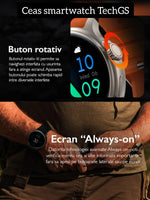 Ceas Smartwatch Unisex, TechGS®, Ecran AMOLED HD de 1.43 inch, Functie Always ON, Rezistenta Inalta, Convorbire prin Bluetooth, Portocaliu - Cumpara24