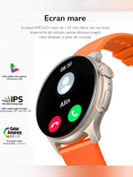 Ceas Smartwatch Unisex, TechGS®, Ecran AMOLED HD de 1.43 inch, Functie Always ON, Rezistenta Inalta, Convorbire prin Bluetooth, Portocaliu - Cumpara24