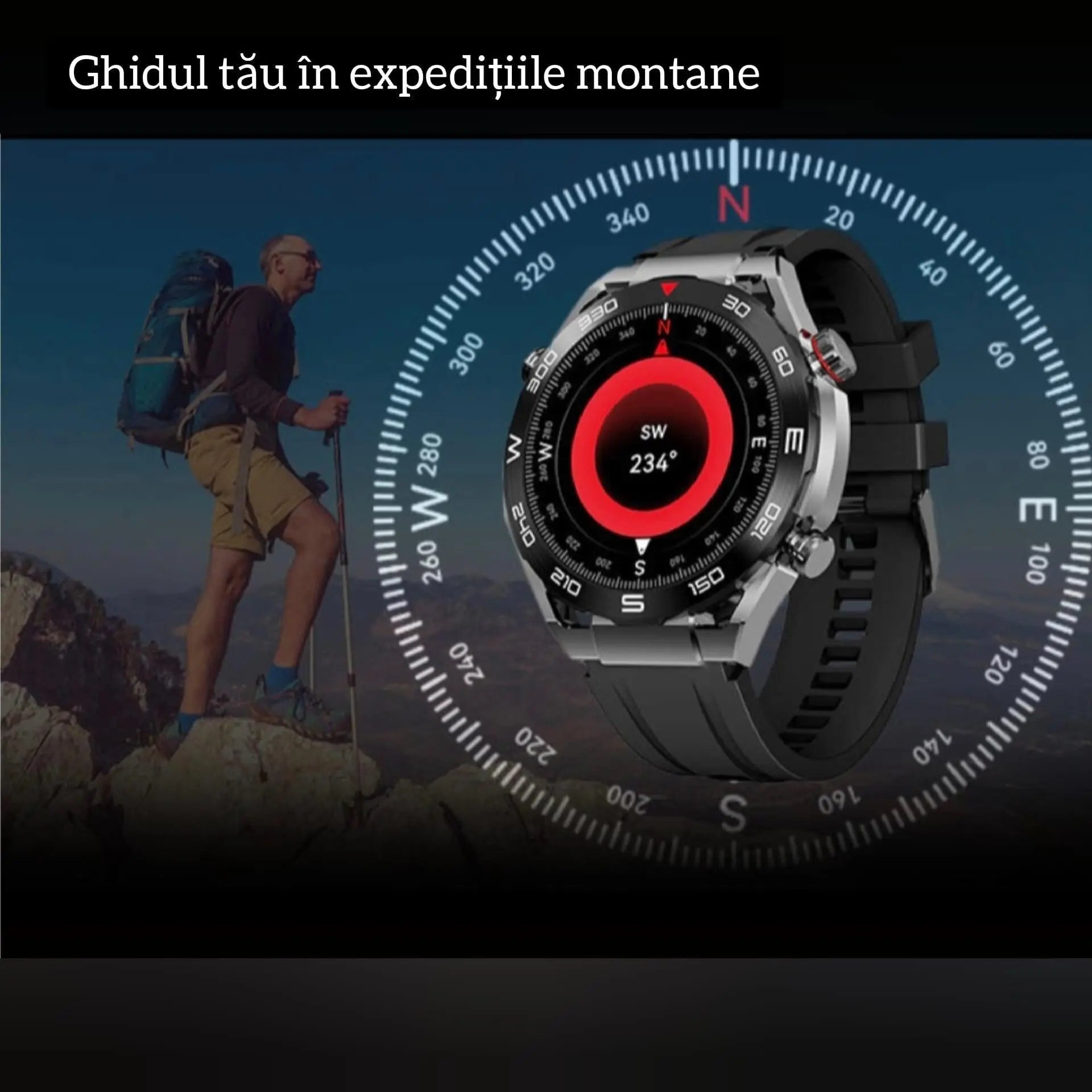 Ceas Smartwatch,TechGS®, Ultimate cu Aliaj de ZINC, Apel Bluetooth HD, Notificari Inteligente, Tensiune Arterială, Ritm Cardiac si Oxigen, Pedometru, IP68, Baterie 400 mAh - Cumpara24