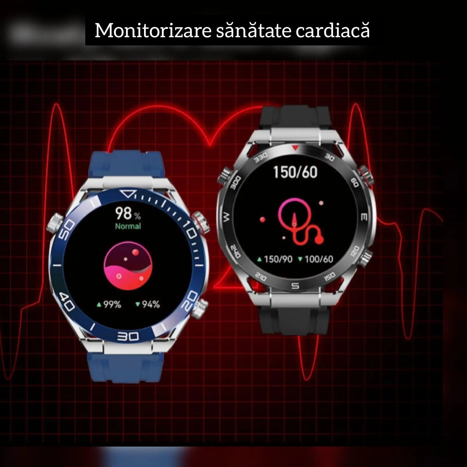 Ceas Smartwatch,TechGS®, Ultimate cu Aliaj de ZINC, Apel Bluetooth HD, Notificari Inteligente, Tensiune Arterială, Ritm Cardiac si Oxigen, Pedometru, IP68, Baterie 400 mAh - Cumpara24
