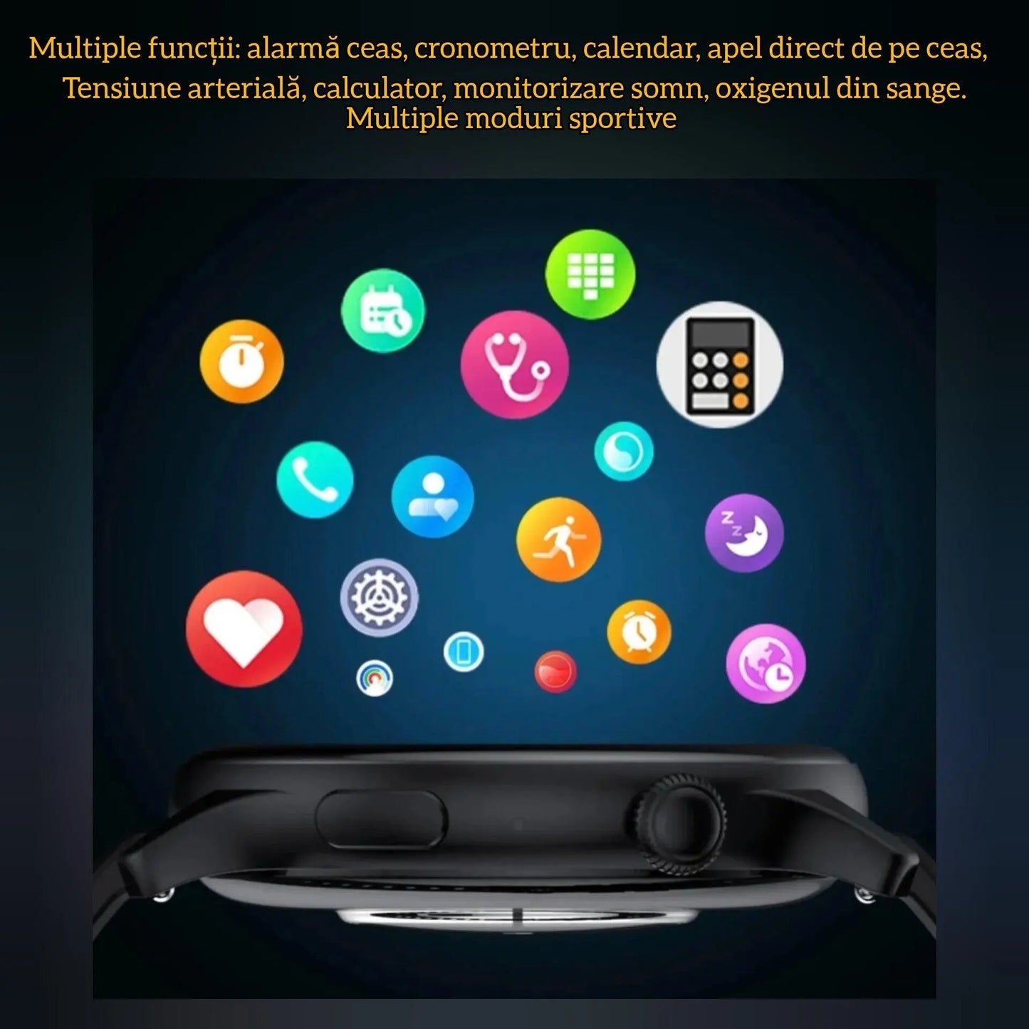 Ceas Smartwatch,TechGS®, UNISEX, Ecran AMOLED HD 1.43 inch, Preluare Apeluri/Mesaje Bluetooth, Monitorizare Sănătate/Multiple Moduri Sportive, Meniu în Limba Română - Cumpara24