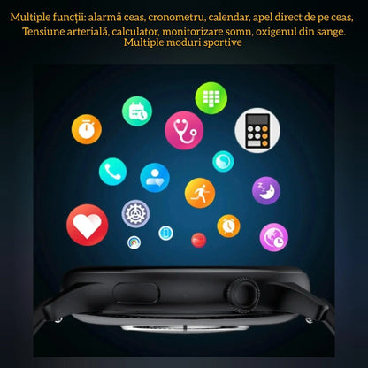 Ceas Smartwatch,TechGS®, UNISEX, Ecran AMOLED HD 1.43 inch, Preluare Apeluri/Mesaje Bluetooth, Monitorizare Sănătate/Multiple Moduri Sportive, Meniu în Limba Română - Cumpara24