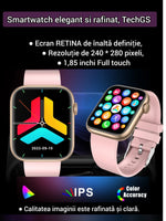 Smartwatch TechGS®, Ecran TFT HD 1.85", Bluetooth 5.2, Monitorizare Cardiaca/Oxigen Sange/Temperatura, 100+ Modele Sportive, Rezistent la Apa IP67, Apeluri Bluetooth, Compatibil Android & iOS, Roz - Cumpara24