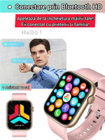 Smartwatch TechGS®, Ecran TFT HD 1.85", Bluetooth 5.2, Monitorizare Cardiaca/Oxigen Sange/Temperatura, 100+ Modele Sportive, Rezistent la Apa IP67, Apeluri Bluetooth, Compatibil Android & iOS, Roz - Cumpara24